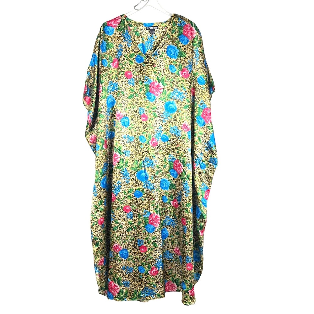 Check‎ Me First Kaftan Dress Womens OS Leopard Satin Caftan Cozy Chic Loungewear